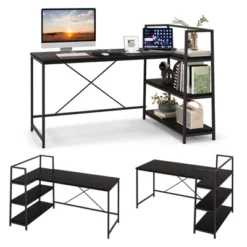 Tangkula 59 Inch L-Shaped Computer Desk Large Reversible Corner Desk W/ Open Storage Shelves Space-Saving Writing Study Table PC Laptop Gaming Desk Black/White + Natural/Black + Walnut -Tangkula GUEST a4cf5bbd 3309 4c14 8374 0195cff04c5c