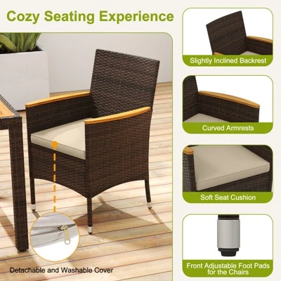 Tangkula 9 Pieces Patio Dining Set For 8 Outdoor Rectangular Acacia Wood Table And PE Rattan Chairs With Umbrella Hole 4 Tangkula 9 Pieces Patio Dining Set For 8 Outdoor Rectangular Acacia Wood Table And PE Rattan Chairs With Umbrella Hole - Image 4