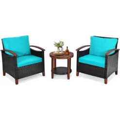 Tangkula 3-Piece Patio Rattan Bistro Set Acacia Wood Frame Sofa And Side Table -Tangkula GUEST a57d028e f625 4daf 8dfa e683e5936e7b