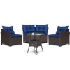 Tangkula 4PCS Wicker Patio Sofa Set Rattan Outdoor Furniture Set W/ Navy Cushions