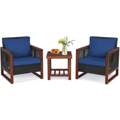 Tangkula 3PCS Patio Rattan Bistro Set Acacia Wood Frame Cushioned Sofa And Side Table -Tangkula GUEST a5e9acb4 1ec8 477d bb08 7c70a7530411