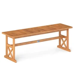 Tangkula 51 Inches Acacia Wood Outdoor Bench W/ Slatted Seat & X-Shaped Frame -Tangkula GUEST a6140131 6529 4637 b519 4888a4f2845f
