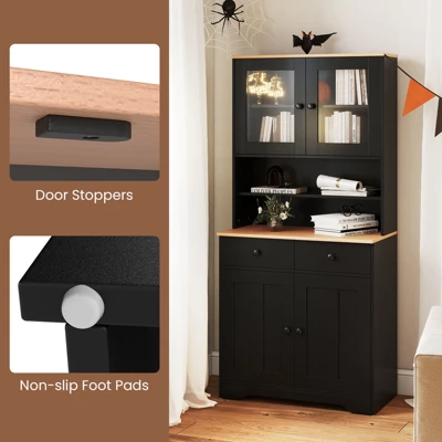 Tangkula Pantry Cabinet 67" Tall Kitchen Floor Cabinet W/ 2 Removable Shelves 2 Drawers 4 Tangkula Pantry Cabinet 67" Tall Kitchen Floor Cabinet W/ 2 Removable Shelves 2 Drawers - Image 4