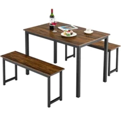 Tangkula 3pcs Dining Table Set For 4 Modern Industrial Counter Height Kitchen Table Set With 2 Benches For Dining Room Natural/Brown 20 Tangkula 3pcs Dining Table Set For 4 Modern Industrial Counter Height Kitchen Table Set With 2 Benches For Dining Room Natural/Brown -Tangkula GUEST a65648e8 eb41 4201 92df ddea4b1733bb
