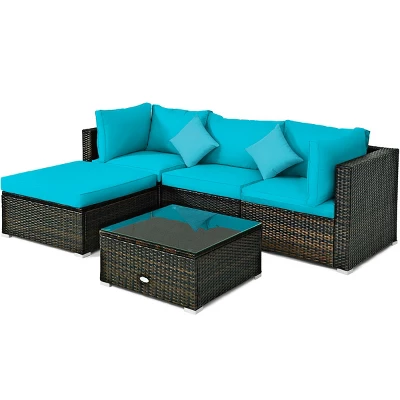 Tangkula 5-Piece Outdoor Patio Sectional Rattan Wicker Sofa Set W/ Cushion 9 Tangkula 5-Piece Outdoor Patio Sectional Rattan Wicker Sofa Set W/ Cushion - Image 9