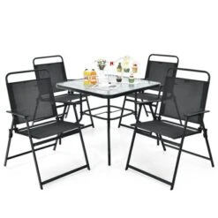 Tangkula 6-Piece Patio Dinning Sets Garden Table Set Outdoor Folding Chairs & Glass Table Set W/ Umbrella Grey 17 Tangkula 6-Piece Patio Dinning Sets Garden Table Set Outdoor Folding Chairs & Glass Table Set W/ Umbrella Grey -Tangkula GUEST a6b93a14 8fcd 41ca 9739 8ca3fa75fa5c