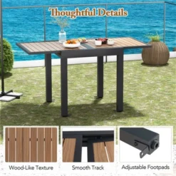 Tangkula 31.5"-63" Expandable Patio Dining Table Aluminum Outdoor Table W/ 4 Foot Fixing Parts Slatted Table Top -Tangkula GUEST a6dcd9f2 51ab 40e6 8f37 3593be9aaec1