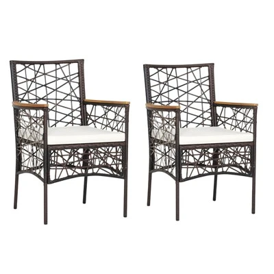 Tangkula Patio PE Rattan Dining Chairs Set Of 2/4 Patio PE Wicker Armchairs With Removable Cushions And Acacia Wood Armrests 8 Tangkula Patio PE Rattan Dining Chairs Set Of 2/4 Patio PE Wicker Armchairs With Removable Cushions And Acacia Wood Armrests - Image 8