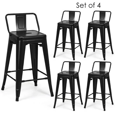 Tangkula Set Of 4 Metal Bar Stools 24" Industrial Chair Low Back Black 8 Tangkula Set Of 4 Metal Bar Stools 24" Industrial Chair Low Back Black - Image 8