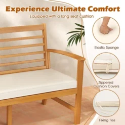 Tangkula 3-Seat Patio 64 Inch Wood Bench W/ Seat Cushion Slatted Seat & Backrest Outdoor -Tangkula GUEST a8128ac4 dc43 4eb1 abbe 600282384c19