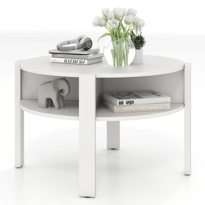 Tangkula Round Coffee Table With 4 Side Compartments 2-Tier Circle Coffee Table 9 Tangkula Round Coffee Table With 4 Side Compartments 2-Tier Circle Coffee Table - Image 9