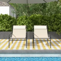 Tangkula 2 Pieces Patio Sling Chair Modern Accent Chair W/ Removable Headrest & Sturdy Metal Frame -Tangkula GUEST a8394ea4 ce82 4a52 86b2 ac27fd23328d