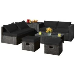 Tangkula 8PCS Patio Conversation Set Sectional Sofa Set, All-Weather PE Rattan, Tempered Glass Table & Washable Cushion Covers -Tangkula GUEST a84c6751 7035 44ec b0ac 1d0cb75c66fd