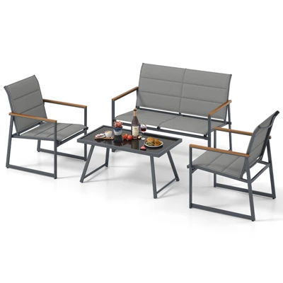 Tangkula 4 Piece Patio Furniture Set Outdoor Metal Conversation Set W/ Padded Fabric Seat 10 Tangkula 4 Piece Patio Furniture Set Outdoor Metal Conversation Set W/ Padded Fabric Seat - Image 10