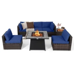 Tangkula Set Of 7 Patio Furniture Set W/ 35" Propane Gas Fire Pit Table & Waterproof Cover -Tangkula GUEST a8aa5a2a a1a1 48cf 8f37 dbfebd793222