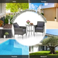 Tangkula 3-Piece Patio Furniture Set PE Wicker Conversation Bistro Set W/ A Tempered Glass Table -Tangkula GUEST a8d2f924 8872 414b 94e7 31a3813d984d