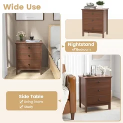 Tangkula 3-Drawer Nightstand Wooden Bedside Table Modern Side End Table Walnut -Tangkula GUEST a8d64b35 3111 42e7 a8db 9d0c6851ba12