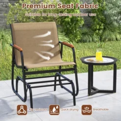 Tangkula Patio Glider Chair W/ Curved Teak Armrests & Breathable Fabric Seat Outdoor -Tangkula GUEST a8f4ca9b 2f43 4bb0 86dc bb95446007ad