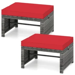 Tangkula 2 Pieces Patio PE Rattan Ottomans With Soft Zippered Cushions For Deck Frame -Tangkula GUEST a95e02be bde9 4137 b7ca 388da9ddc451