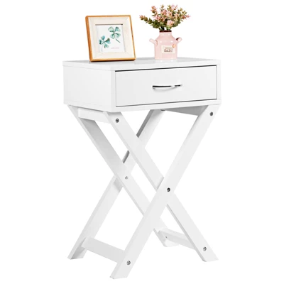 Tangkula Modern Versatile Nightstand X-shape Wooden End Table With Drawer Accent Side Table For Bedroom Black/White 9 Tangkula Modern Versatile Nightstand X-shape Wooden End Table With Drawer Accent Side Table For Bedroom Black/White - Image 9
