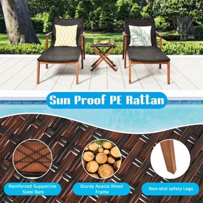 Tangkula 3PCS Chaise Lounge Set 4-Level Folding Chaise Lounge Adjustable Outdoor Beach With Wicker Side Table 4 Tangkula 3PCS Chaise Lounge Set 4-Level Folding Chaise Lounge Adjustable Outdoor Beach With Wicker Side Table - Image 4