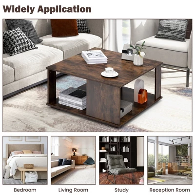 Tangkula 2-Tier Square Coffee Table W/ Storage Industrial Center Table For Living Room 6 Tangkula 2-Tier Square Coffee Table W/ Storage Industrial Center Table For Living Room - Image 6