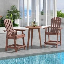Tangkula 2 PCS Tall Adirondack Chair HDPE Outdoor Bar Stools With Armrests 4.5” Wide Footrest Patio Adirondack Barstools Balcony Chairs Brown -Tangkula GUEST aa05e094 15c8 4c6f ae31 e1c20f088d99