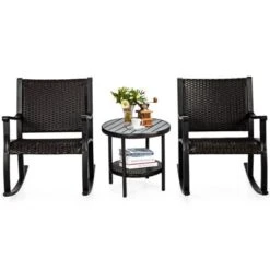 Tangkula 3-Piece Wicker Rocking Bistro Set Outdoor Conversation Set With Coffee Table -Tangkula GUEST aa0a68d4 b995 4bed 85b3 e71ec4c07947
