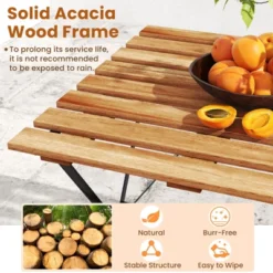 Tangkula 5 PCS Patio Acacia Wood Dining Set W/ 4 Folding Chairs Slatted Seat & Tabletop -Tangkula GUEST aa577c33 6464 4449 9bfc 7b2e82304af9