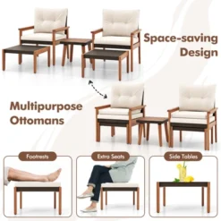 Tangkula 5 Pieces PE Rattan Patio Conversation Set Wicker Chairs With Square Coffee Table Ottomans & Soft Cushions -Tangkula GUEST aa787601 0a65 4303 898a f9634429a63e