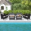 Tangkula 8PCS Outdoor Sofa Set Patio Rattan Wicker Conversation Set W/ Coffee Table