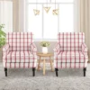 Tangkula Modern Accent Armchair Upholstered Single Sofa Chair W/ Rubber Wood Legs Red Checkerboard