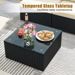 Tangkula 5 Pieces Outdoor Patio Furniture Set Sectional PE Rattan Sofa Set With Cushions And Tempered Glass Coffee Table -Tangkula GUEST ab025250 3c63 47d5 a954 07fed16120dd