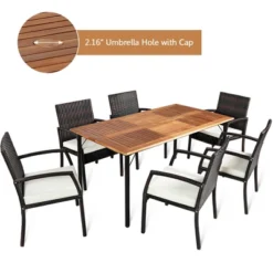Tangkula 7PCS Patio Dining Furniture Set W/ Wooden Tabletop Cushion Umbrella Hole -Tangkula GUEST ab325a35 6759 4146 bfd5 2cc6480d6e31