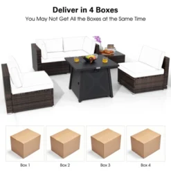 Tangkula 6-Piece Patio Furniture Set W/ 30" Propane Fire Pit Table Outdoor PE Wicker Conversation Set W/ Cushions &Tempered Glass Coffee Table -Tangkula GUEST ab42643f 6380 435e 948a a852e1abfc7a