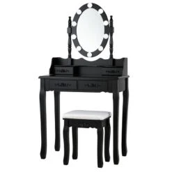 Tangkula Make-Up Vanity Table Dresser Set W/LED Light, Black Brown White -Tangkula GUEST ab64e2ac 26f1 4f51 801d 9641c350e35a