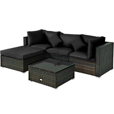 Tangkula 5-Piece Outdoor Patio Sectional Rattan Wicker Sofa Set W/ Cushion 10 Tangkula 5-Piece Outdoor Patio Sectional Rattan Wicker Sofa Set W/ Cushion - Image 10