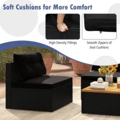 Tangkula 5 Piece Outdoor Furniture Set W/ Seat & Back Cushions Acacia Wood Tabletop -Tangkula GUEST abc267b9 a274 4144 9050 a65e42756e2b