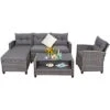 Tangkula 4PCS Patio Rattan Furniture Set Outdoor Wicker Sofa Loveseat Set W/Extra Cushion Gray