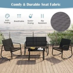 Tangkula 4 Piece Rocking Bistro Set Patio Furniture Set W/ Loveseat 2 Rocking Chairs -Tangkula GUEST ac0c3961 ee89 41a1 a806 24ad6ff373e5