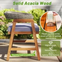 Tangkula 5PCS Patio Dining Set Solid Wood Furniture W/ Rattan Backrest & Seat Cushions -Tangkula GUEST ac1dc5bd 9f49 4726 a6c2 1c4832dcc466