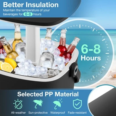 Tangkula Portable Cooler Table With Handle Cooler W/ Lift Top Lid & Bottle Opener 3-in-1 Outdoor Cocktail Drink Table Black/Blue 4 Tangkula Portable Cooler Table With Handle Cooler W/ Lift Top Lid & Bottle Opener 3-in-1 Outdoor Cocktail Drink Table Black/Blue - Image 4