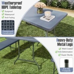 Tangkula 3 PCS Folding Picnic Table Set W/ 6 Ft Table & 2 Benches HDPE Tabletop Bench Top Gray -Tangkula GUEST ac74fe75 3716 4d6d af46 ffadaabea20e