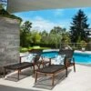 Tangkula 3PCS Chaise Lounge Set 4-Level Folding Chaise Lounge Adjustable Outdoor Beach With Wicker Side Table