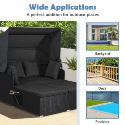 Tangkula Patio Rattan Daybed With Retractable Canopy Wicker Sun Lounger With 2 Foldable Side Panels Thick Seat & Back Cushions 18 Tangkula Patio Rattan Daybed With Retractable Canopy Wicker Sun Lounger With 2 Foldable Side Panels Thick Seat & Back Cushions -Tangkula GUEST ad06c947 fcf4 44ba b6e3 349f5a29423e