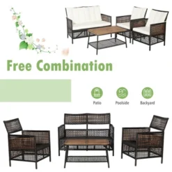 Tangkula 8PCS Cushioned Patio PE Wicker Conversation Furniture Set W/ Acacia Wood Tabletop -Tangkula GUEST ad190e86 462b 4340 ad9b 9790605324b1