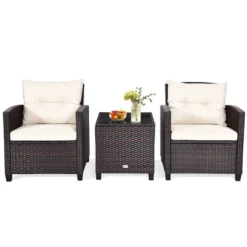 Tangkula 3PCS Wicker Cushioned Conversation Set Outdoor Rattan Furniture W/Beige/Red/Black/Navy/Off White/Turquoise Cushions 21 Tangkula 3PCS Wicker Cushioned Conversation Set Outdoor Rattan Furniture W/Beige/Red/Black/Navy/Off White/Turquoise Cushions -Tangkula GUEST ad21f4d8 7491 40fc b707 4697e7c41097