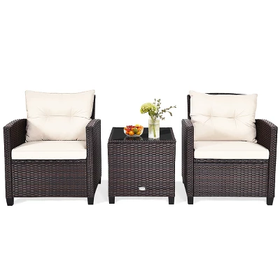 Tangkula 3PCS Wicker Cushioned Conversation Set Outdoor Rattan Furniture W/Beige/Red/Black/Navy/Off White/Turquoise Cushions 11 Tangkula 3PCS Wicker Cushioned Conversation Set Outdoor Rattan Furniture W/Beige/Red/Black/Navy/Off White/Turquoise Cushions - Image 11