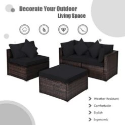 Tangkula 4PCS Rattan Patio Conversation Furniture Set Yard Outdoor W/ Black Cushion -Tangkula GUEST ad3a3250 3b3e 456e 8b93 28c3d57476a9