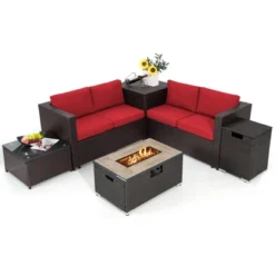 Tangkula 6 Piece Patio Sofa & Fire Table Set Outdoor Rattan Sectional Sofa Set W/ Storage Box Red 13 Tangkula 6 Piece Patio Sofa & Fire Table Set Outdoor Rattan Sectional Sofa Set W/ Storage Box Red -Tangkula GUEST ad674a83 a0b5 498c b73d 90ae0f6f815a